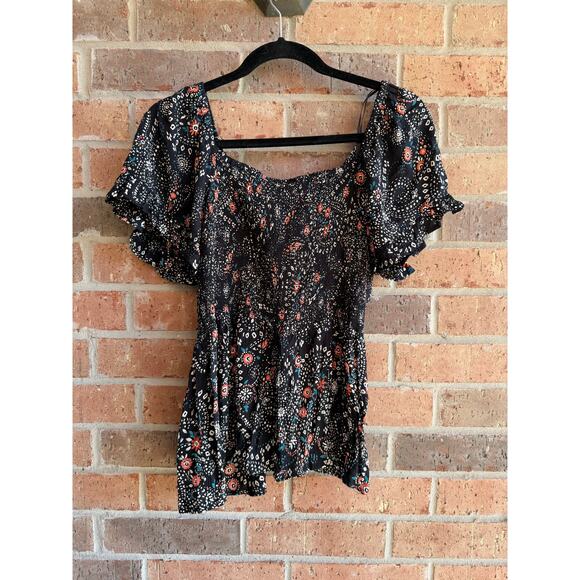 Miami Womens Multicolor Floral Boho Smocked Wrap V-Neck Blouse Tops Sz Large NWT - Picture 2 of 3